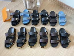 Moda Paris Sliders Mens Mulheres Sandálias de Verão Chinelos de Praia Senhoras Flip Flops Mocassins Clássico Mono Gram Slides Marrom Chaussures Sapatos com Caixa