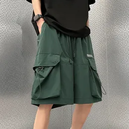 Mens shorts japansk stil hip-hop gata kläd brett knä långa lastbyxor nya sommaröverdimensionerade mensbyxor 240223