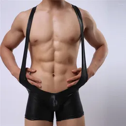 Underbyxor sexiga undertröja män underkläder gay bodybuilding läder bikini jumpsuit suspender teddies bodysuits