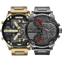 Säljer Sports Military Mens Watches 50mm Big Dial Golden Stainless Steel Fashion Watch Men Luxury Wrist Watch Reloj de Lujo337f