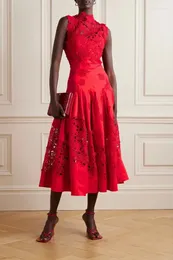 파티 드레스 VERNGO RED LACE 저녁 높은 목 선 길이 공식적인 드레스 무도 가운 아프리카 여성