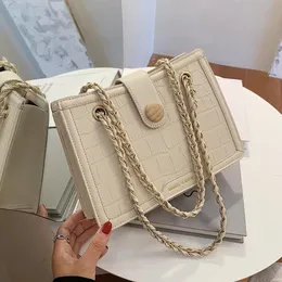 Crocodile Mönster Square Tote Bag 2021 Fashion New High Quality Pu Leather Women's Designer Handbag Chain Shoulder Messenger 264V