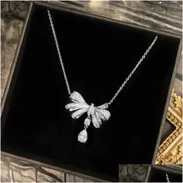 Pendanthalsband 2022 Choucong Brand Bow Necklace Luxury Jewelry 925 Sterling Sier Water Drop White Topaz Cz Diamond Gemstones Part DH5AT