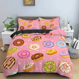 Zestawy pościeli Kolorowa kołdra pączkowata kreskówka Słodka czekoladowa deser dla dziewcząt jedzenie z jedzeniem dekoracje sypialni kołdra poliestrowa