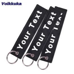 Chains 100PCS Set Sale Custom Both Sides Embroidered Keychain Motorcycle Key Tags Wholesale