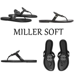 Designer Tory Miller Soft Sandals Woman Famous Slippers Slides Charm Sliders Black Brown Nude Leather Plat-form Womens Burches Shoes Summer Beach Flip Flops