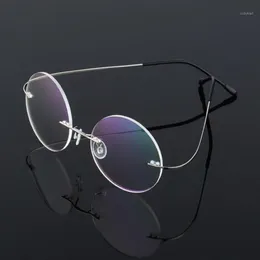 Fashion Sunglasses Frames Retro Round Titanium Glasses Frame Men Metal Rimless Super Light Myopia Nerd Screwless Eyewear1241e