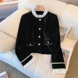 Jaquetas femininas preto chocolate mousse casaco original designer retro diário pode ser usado jaqueta de bolso multi-botão de fileira única
