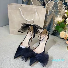 2024 Feather Bowtie Luxury Ladies Print Rubber Leather summer Ankle Strap Slippers high Heels 8.5cm