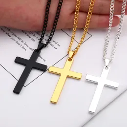 MOOHAM Polished Cross with Necklace Men Filled Silver Black Gold Stainless Steel Plain Pendant Chain 24 Inch Collection Men's 2024224