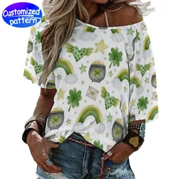 Custom Loose mid-sleeve line Neck T-shirt Soft and comfortable Loose mid-sleeve fashion All-in-one St. Patrick's Day Gift 95% Polyester + 5% Spandex 223g Contrast Color