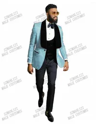 Men's Suits Latest Coat Pant Designs Sky Blue Floral Party For Men Formal Groom Wear Suit Slim Fit Mens Tuxedo Wedding