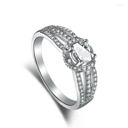 Cluster Rings Couples Propose To Get Married S925 Sterling Silver Ring Fashionable Four Claw Micro Inlaid Simulation Full Diamond