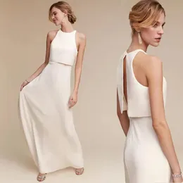 Jewel Sleeveless Satin Bridesmaid Dress Floor-length Sheath Formal Dresses