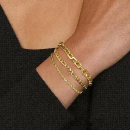 Браслет-цепочка из 14-каратного золота для женщин и мужчин, многослойные украшения