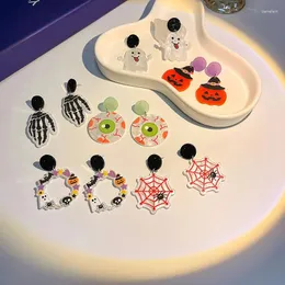 Stud Earrings Halloween Fashion Trend Cool Funny Pumpkin Head Ghost Spider Web Cartoon Pattern Earring Women Exaggerated Party Jewelry Gif