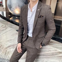 Ternos masculinos 2 peças um botton tweed xadrez único botão casamento noivo fino ajuste negócios para terno formal (calças blazer))