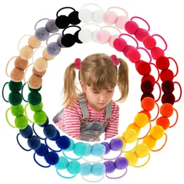 40Pcs 20Colors 1.4 Small Solid Double Fur Ball With Elastic Rope Handmade Band For Kids Girls Hair Accessories 240223