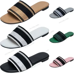 Paris Embroidered Dazzle Designer Slippers Womens Chains slides Sandals Summer Beach Stripes Flat Slipper Sliders women ladies flip flops Embroidery sandal