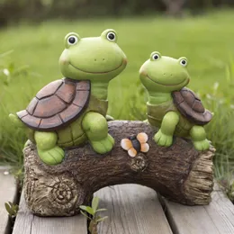 10 "posąg ogrodniczy żółwie figurkowe figurowe żaba żółwi do twarzy statua żywiczna z światłami słonecznymi, dekoracje gnomów na zewnątrz do ozdób na trawniku na podwórku