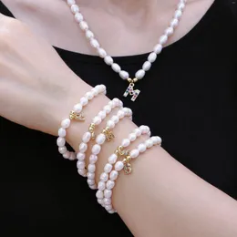 Strand Fashion Natural Freshwater Pearl Letter Choker Bracelet Bangle For Women Baroque Initial 26 Alphabet Name Pendant Jewelry