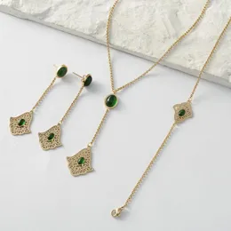 Necklace Earrings Set 2024 Feb Fashion Selling Accessories Women's Wedding Jewelry Stainless Steel Emerald Holiday Gift