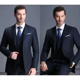 Men's Suits Fashion For Men Navy Blue 3 Piece Chic Notch Lapel Single Breasted Jacket Groom Wedding Formal Tuxedo (Blazer Vest Pants)