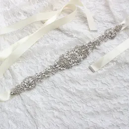 Wedding Sashes Bride Bridal Dresses Belts Rhinestone Crystal Ribbon From Prom Handmade White Blush Silver Real Image