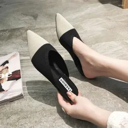 Slippers Women Mules 2024 Summer Knitting Pointed Half Slides Loafers Casual Slipper Female Shoes Flat Sandals Size 35-43