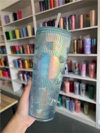 Mugs With X Logo Iridescent Bling Rainbow Unicorn Mermaid Goddess Studded Cold Cup Tumbler Coffee Mug with Straw Reusable Gift 0224