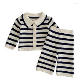 Kleidung Sets Frühling Herbst Säuglings Baby Mädchen Stricken Streifen Strickjacke Pullover Hosen Kleinkind Kleidung Anzug