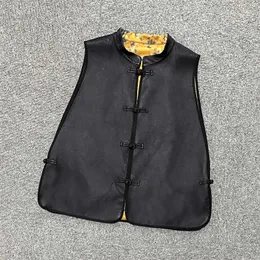 Women's Leather Genuine Vest Autumn/Winter Style Chinese Two Sided Wear Plate Buckle Door Flap Cotton Sheepskin Tank Top