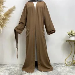 Ethnic Clothing Muslim Women Maxi Dress Pearl Beaded Long Kimono Cardigan Eid Islamic Jalabiya Ramadan Dubai Open Abaya Turkey Kaftan Robe