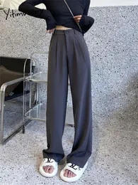 Women's Pants Yitimuceng Suits For Women 2024 High Waisted Solid Korean Fashion Baggy Wide Leg Office Ladies Chic Casual