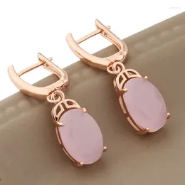 Orecchini pendenti tendenza gioielli di qualità di lusso 585 colore oro rosa appeso per le donne forma ovale zircone naturale goccia coreana