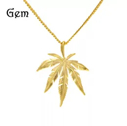 Gold Plated Maple l Leaf Pendant Necklace Men ms Hip Hop Charm Herb 60cm Cuban Chains Necklaces Mens Fashion Hiphop Jewelry Birthd1065440