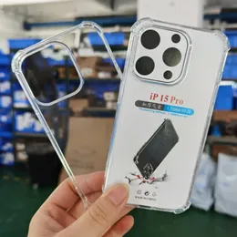 Samsung S24 Ultra A15 5G için tampon tampon arka kapağı ile iPhone 15 Pro Max için Shockproof Clear TPU kasası