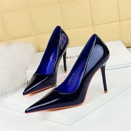 Dress Shoes Style Fashion Minimalist Slimming High Heels Patent Leather Shallow Mouth Pointed Toe For Women Single