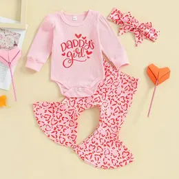 Clothing Sets Baby Girl Valentines Day Outfit Born Valentine Romper Rib Knit Sweater Bell Bottoms Headband Clothes
