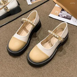 Dress Shoes 2024 Summer Round Toe Colored Pearl Buckle Leather Surface With Shallow Mouth Comfortable High Heel Single Shoe For Women