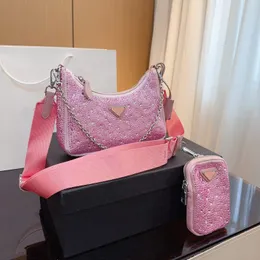 Berühmte Designer-Klassiker-Mode-Umhängetasche mit Diamant-Damentasche, Drei-in-Eins-Geldbörse, Handtasche mit Metallkette, doppelte Rückentasche, Socialite-Stil, Datum und Par 916