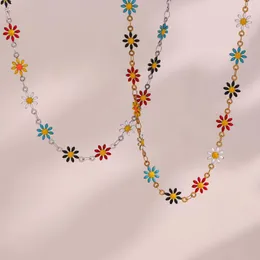 Halsband örhängen set bohemia rese färgglada emalj daisy blommor handgjorda klavikel halsband söta armband trendiga kvinna smycken 2024