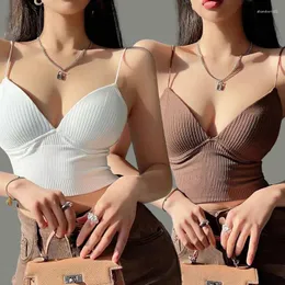 Camisoles & Tanks Women V-shape Vest Soft Chest Pads Thin Shoulder Strap Breast Enhancement Sleeveless Tops Slim Fit Spring Summer Tank Top