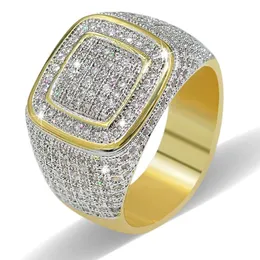 2020 Hiphop CZ Rings for Mens Full Diamond Square Hip Hop Ring Goldメッキジュエリー296U