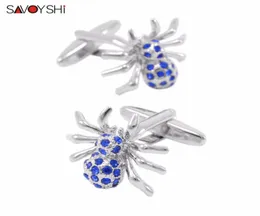 Savoyshi Novelty Spider Cufflinks for Mens Shirt Cuff Bottons عالية الجودة من الكفة الكريستالية الزرقاء ذات الأزياء الموضة للعلامة التجارية المجوهرات 2802209