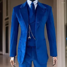 Men's Suits Velvet Men For Wedding 2024 Slim Fit Formal Groom Tuxedo 3 Pcs Business Custom Smoking Jacket Vest With Pants Fashion