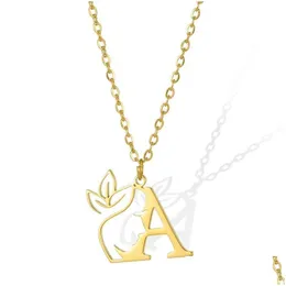 Pendant Necklaces Beauty Flower Initial Necklace Women Girl Gifts Stainless Steel Gold Color Letter Pendant Choker Alphabet Jewelry Dr Ot0Ed