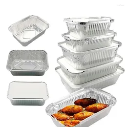 Сумки для хранения, 50 шт., утолщенная жестяная бумажная коробка, прямоугольная одноразовая упаковка из алюминиевой фольги, контейнер для еды для салата, барбекю, выпечки, еда на вынос