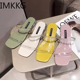Slippers 2024 Women Cool Sandals Shoes Celebrity Wearing Simple Style PVC Clear Low Heels Woman Transparent Yellow