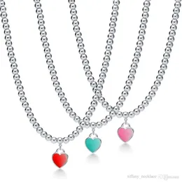 Brand Designer style Famous Brand Heart Pendant Necklace Selling Red Pink Green Enamel filled Nectarine Beads Chain Necklaces 2658